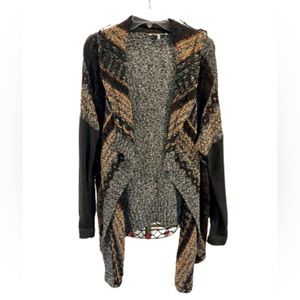 BKE by Buckle Fly Away Cardigan Sweater Shawl Collar Mixed Knits Gray White LGE